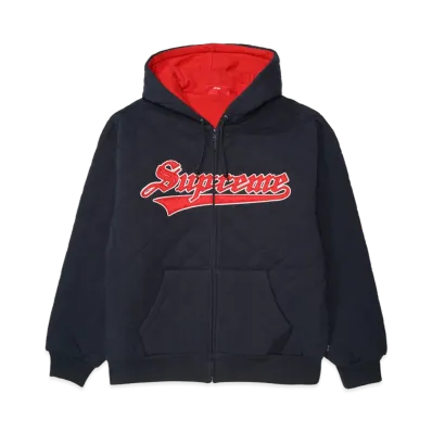 Supreme Quilted Zip Up Hooded Sweatshirt "Navy"