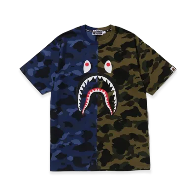 A BATHING APE Split Camo Shark Tee "Navy"