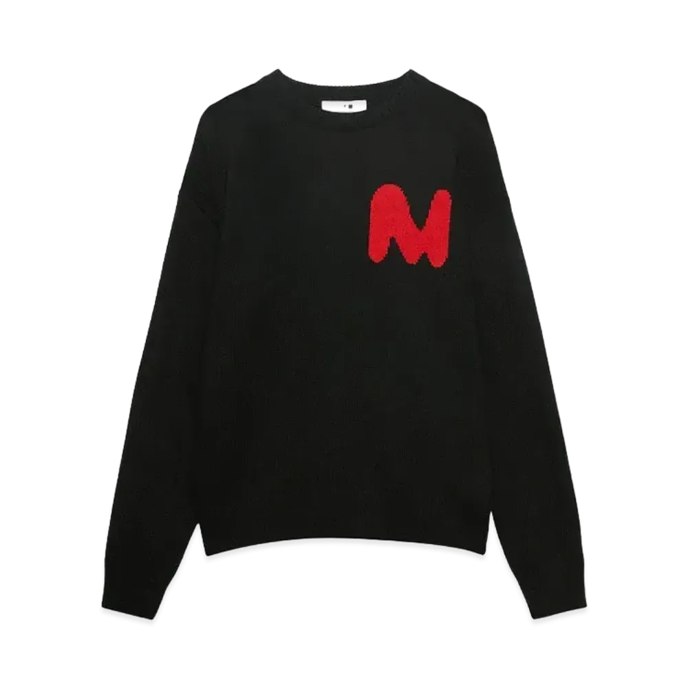 MSGM Blended Wool Shirt With Jacquard Themwave "Black"
