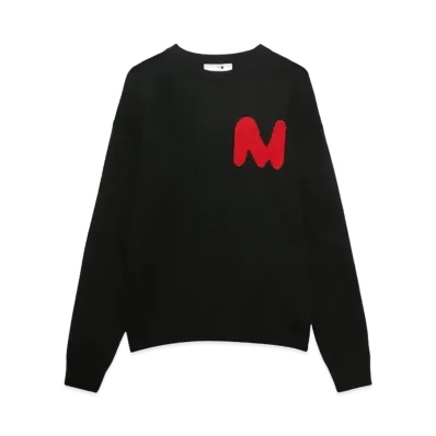 MSGM Blended Wool Shirt With Jacquard Themwave "Black"
