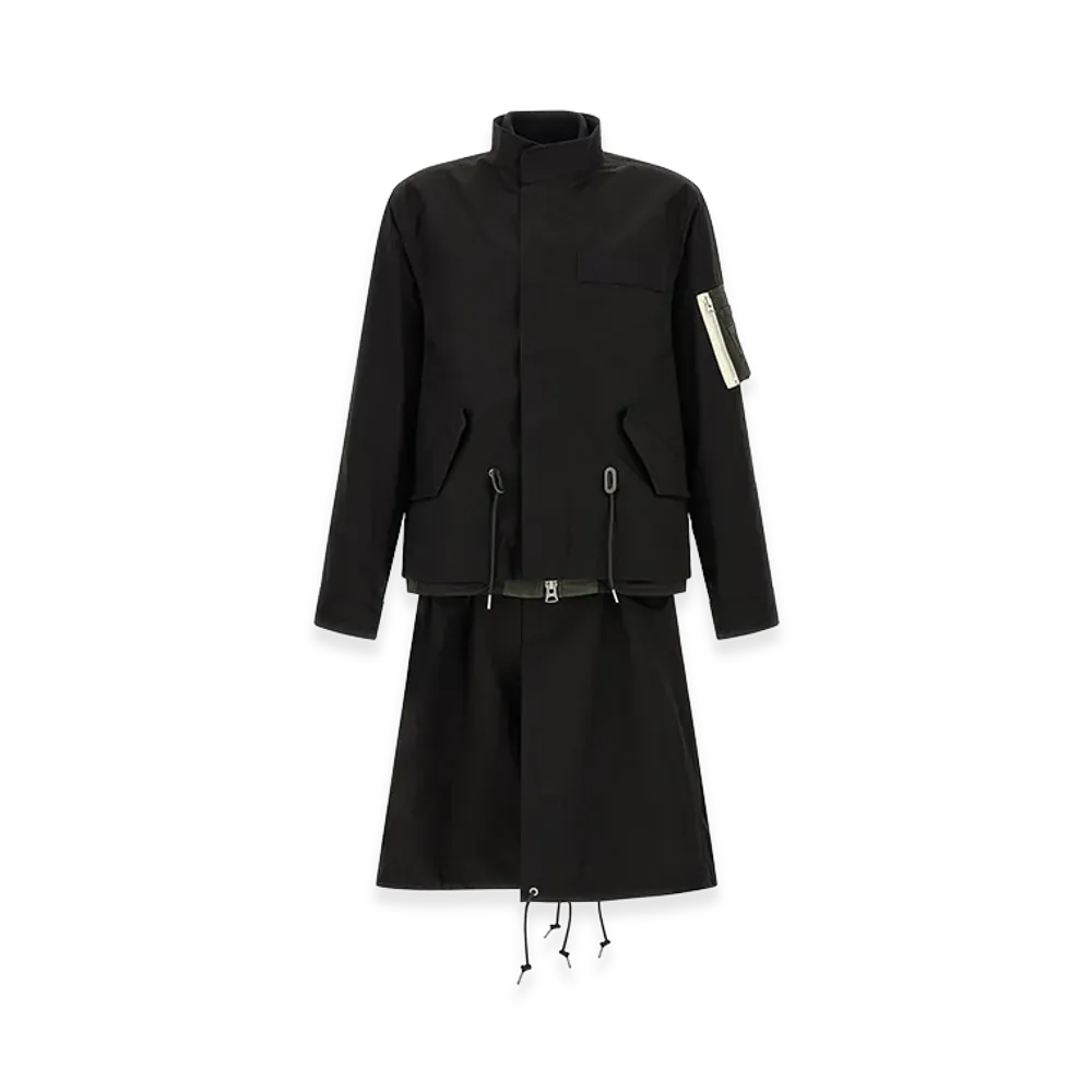 sacai Nylon Twill x Rip Stop Coat "Black"
