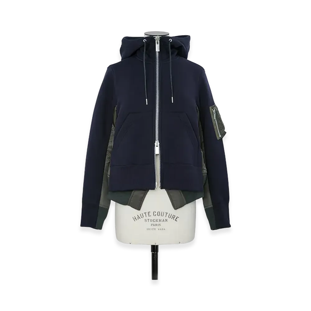 sacai Women's Sponge Sweat Hoodie "Navy/Dark Khaki"