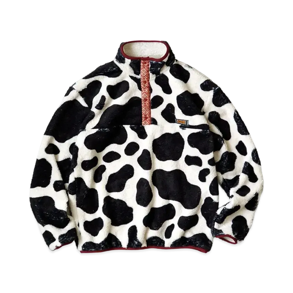 KAPITAL COWPRINT FLEECE SNAP T "White"