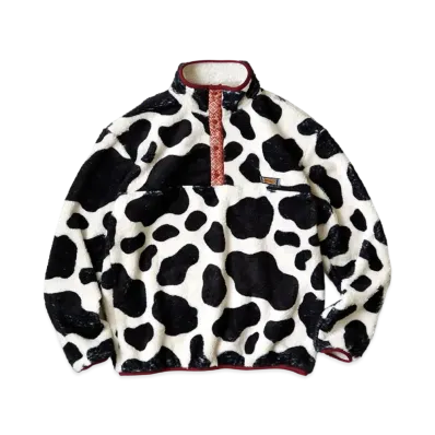 KAPITAL COWPRINT FLEECE SNAP T "White"