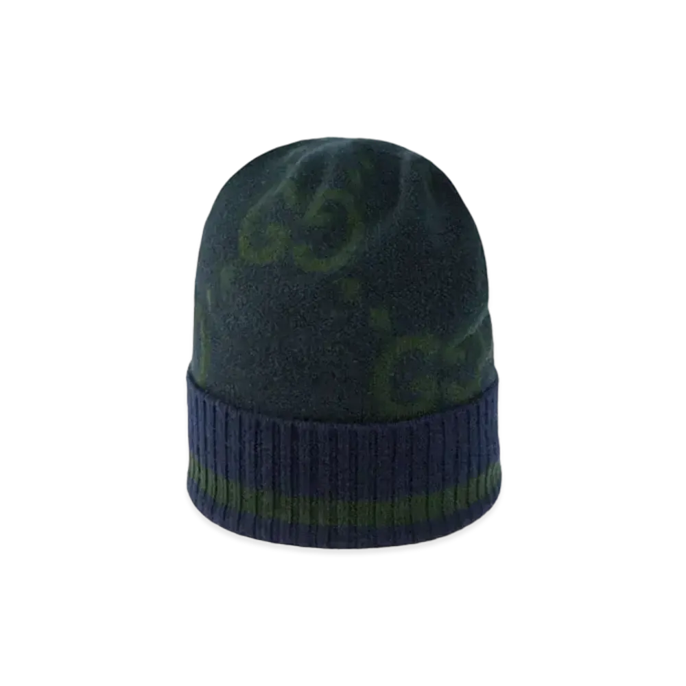 GUCCI GG Cashmere Jacquard Hat "Navy/Dark Green"