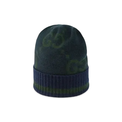 GUCCI GG Cashmere Jacquard Hat "Navy/Dark Green"