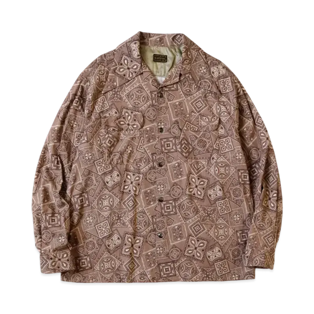 KAPITAL Uneven Sheeting Cookie Bandana Langle Color Border Shirt "Brown"