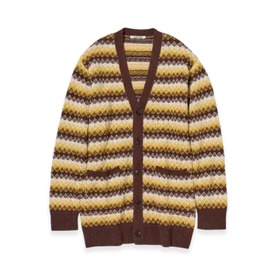 AURALEE Cashmere Jacquard Knit Long Cardigan "Burgundy Yellow"