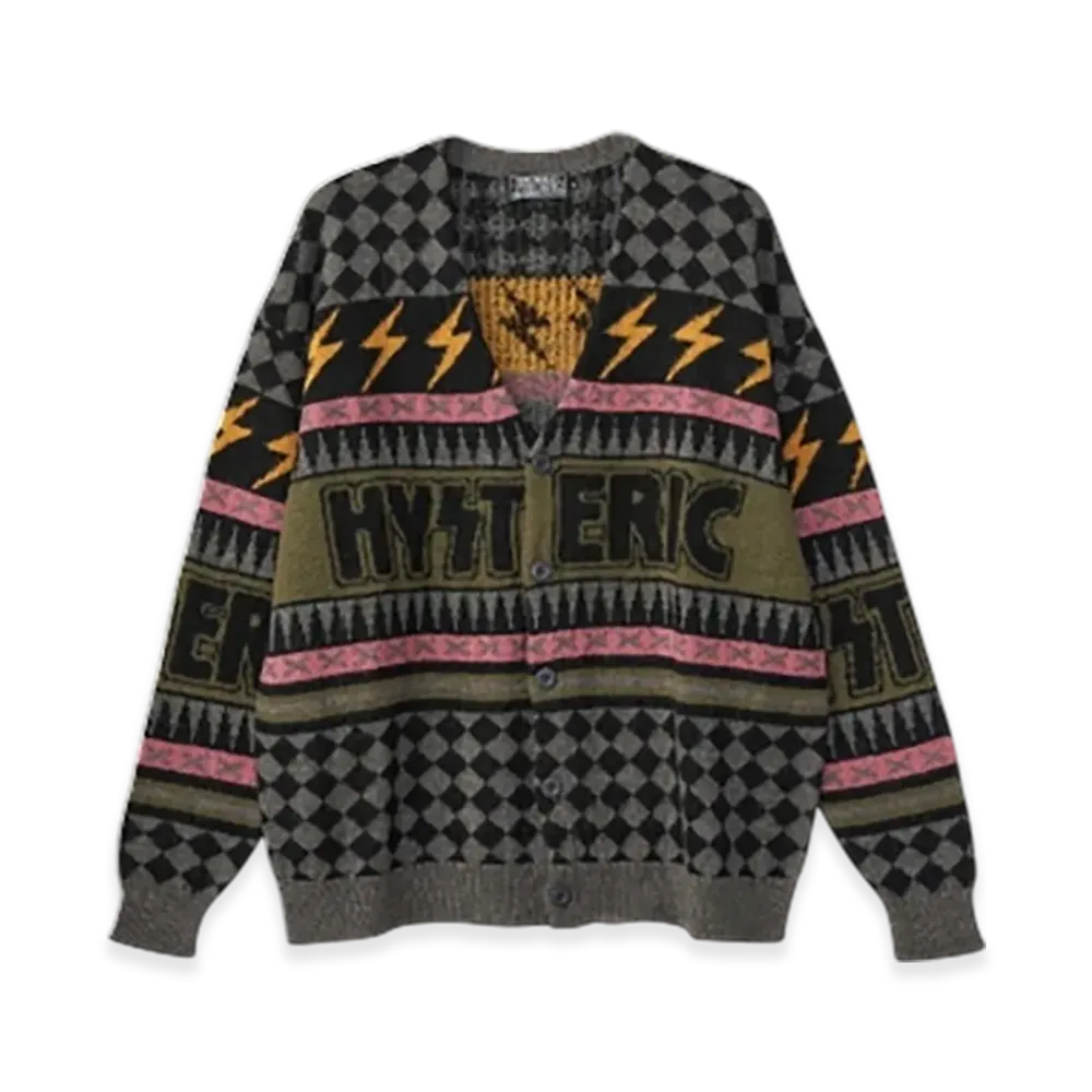 HYSTERIC GLAMOUR Thunder Pattern Jacquard Cardigan "Black"