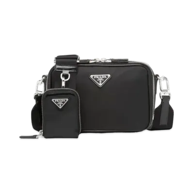 PRADA Brique Re-Nylon and Leather Bag "Black"