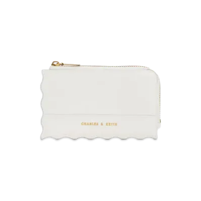 CHARLES & KEITH Wavy Trim Zip Wallet "White"