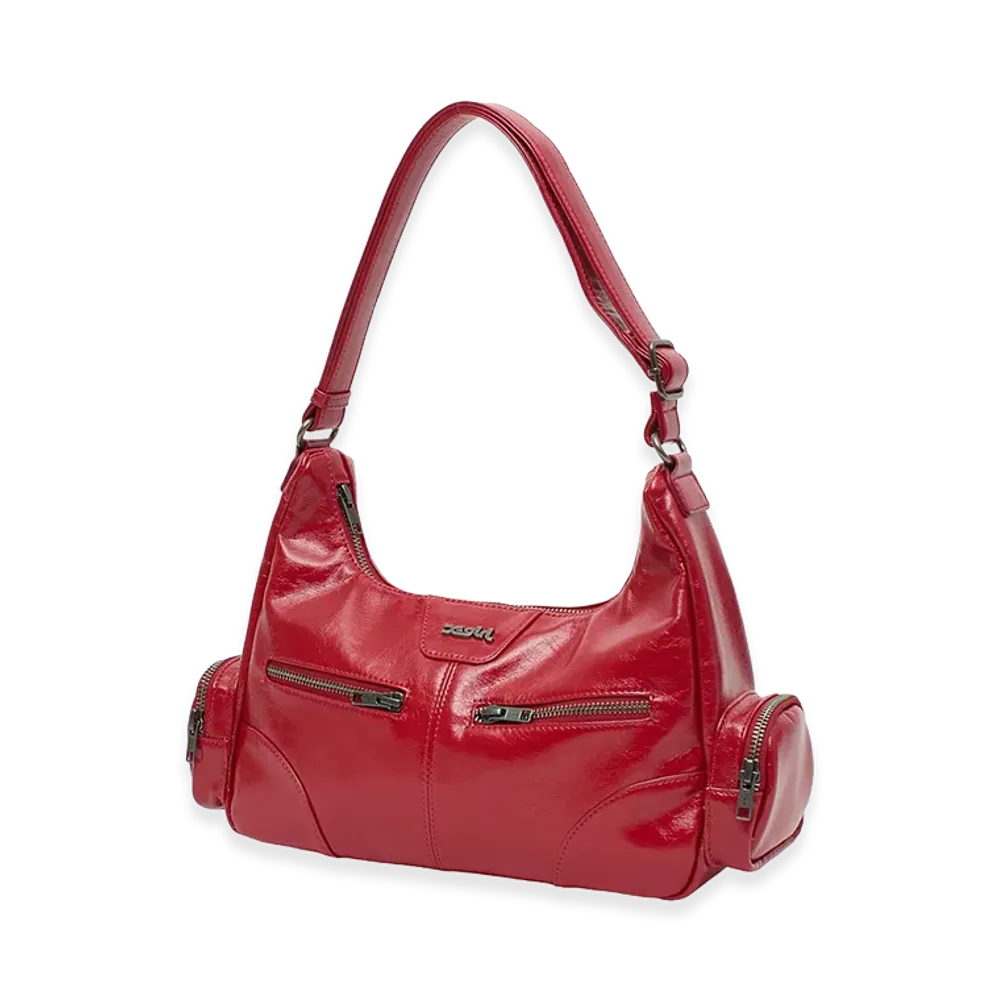 X-Girl Women's Double Zip Faux Leather Bag "Red"