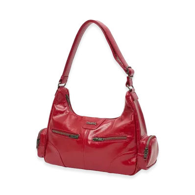 X-Girl Women's Double Zip Faux Leather Bag "Red"