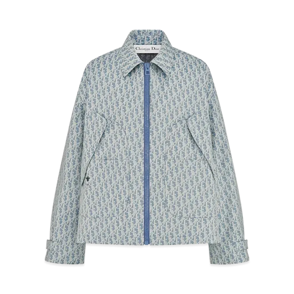 Dior Women's Dioriviera Jacket Dior Oblique Jacquard Technical Taffeta "Blue/White"