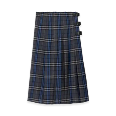 Burberry Check Wool Midi Kilt "Bright Oxford Blue/Light Granite"