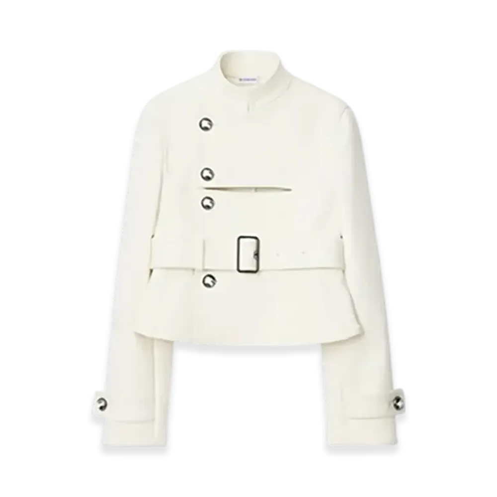 Burberry Stretch Cotton Blend Tailored Jacket "Off White"