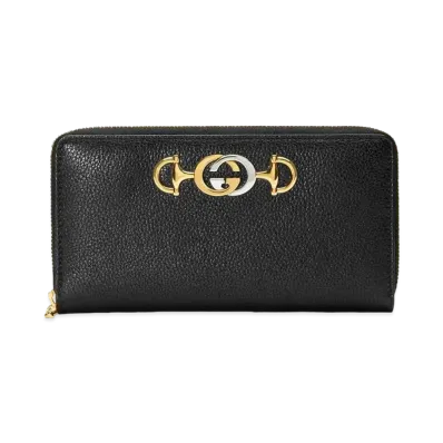 GUCCI Zumi Leather Zip Around Wallet "Black"