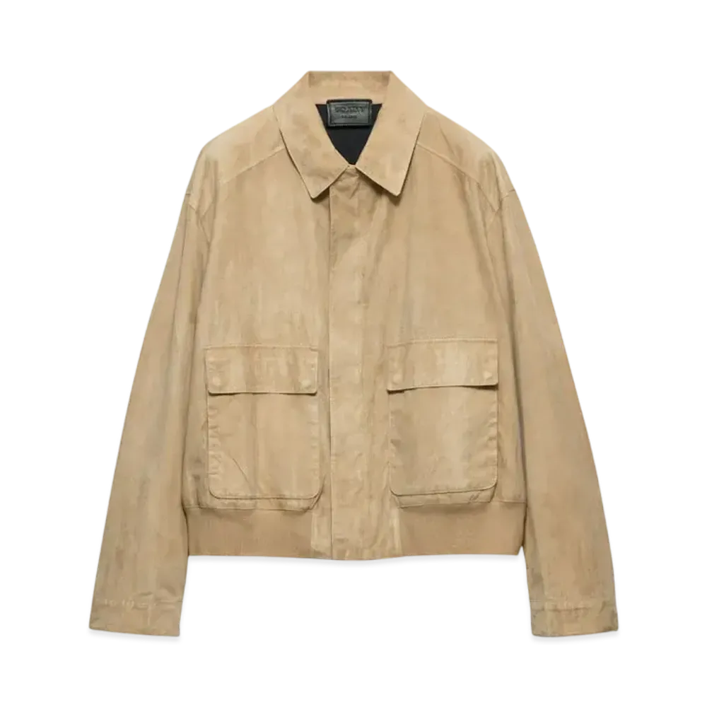 PRADA Men's Suede and Cotton Bomber Jacket "Safari/Black"