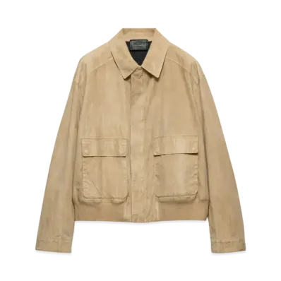 PRADA Men's Suede and Cotton Bomber Jacket "Safari/Black"