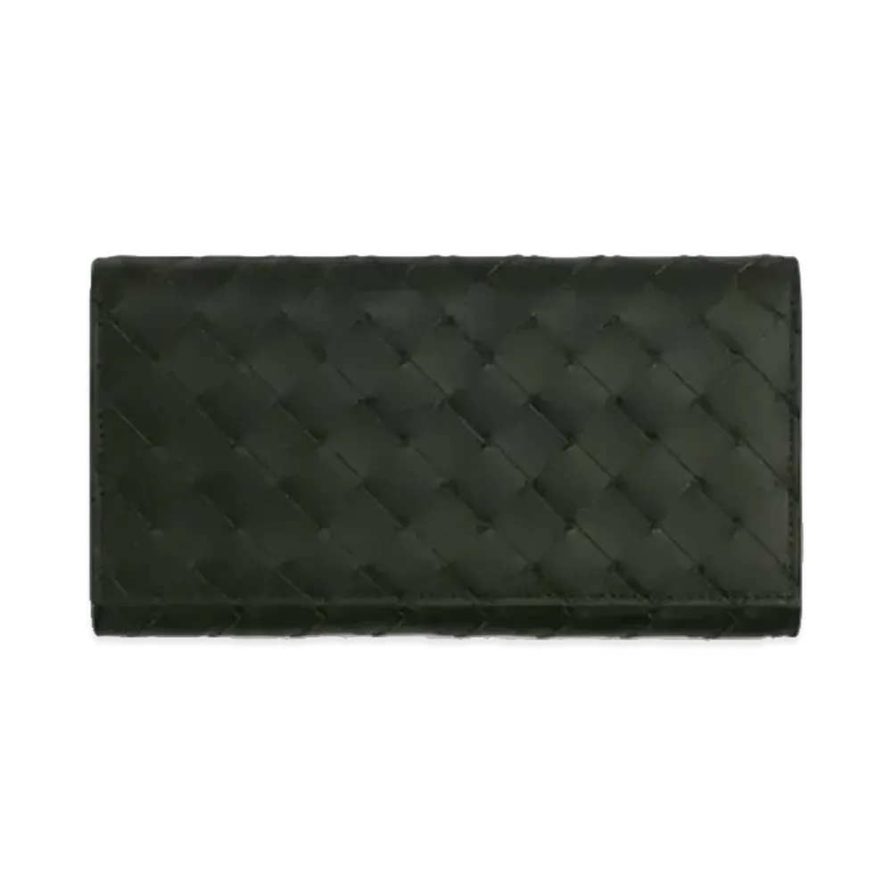 Bottega Veneta Intrecciato Calfskin Bi-fold Wallet "Black/Parakeet"