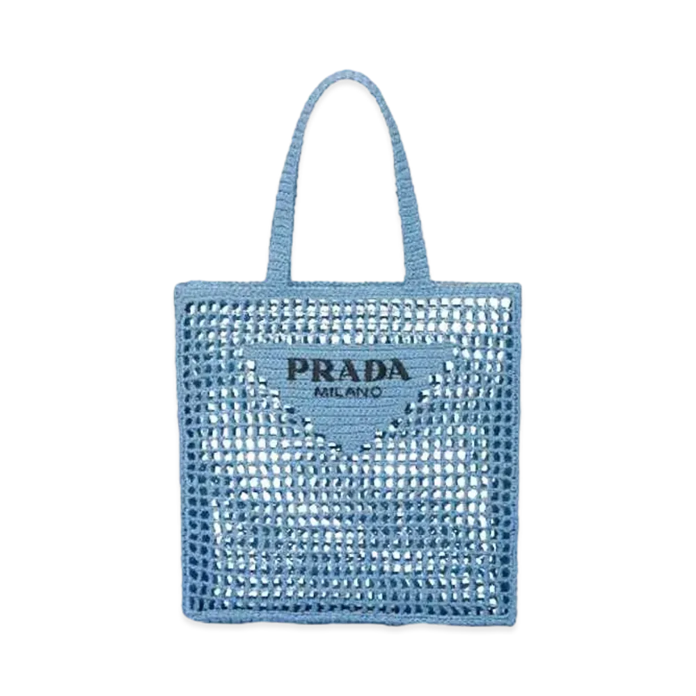 PRADA Crochet Tote Bag With Logo "Light Blue"