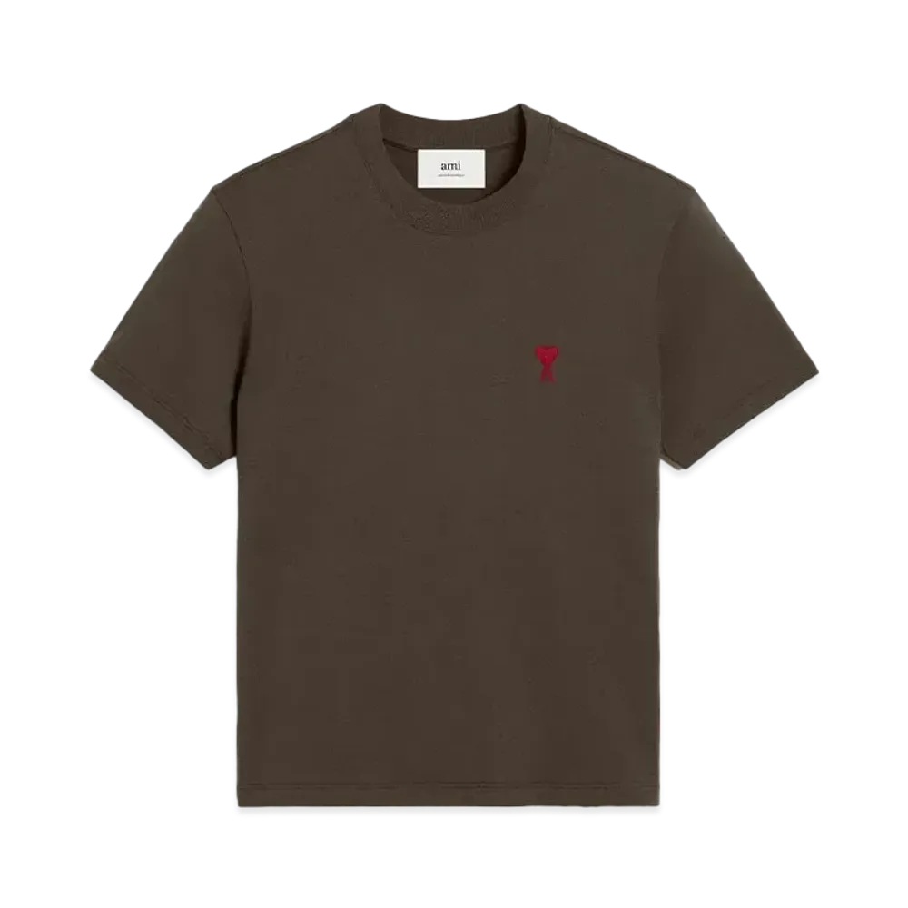 AMI PARIS Ami De Coeur Organic Cotton Jersey T-Shirt "Dark Coffee"