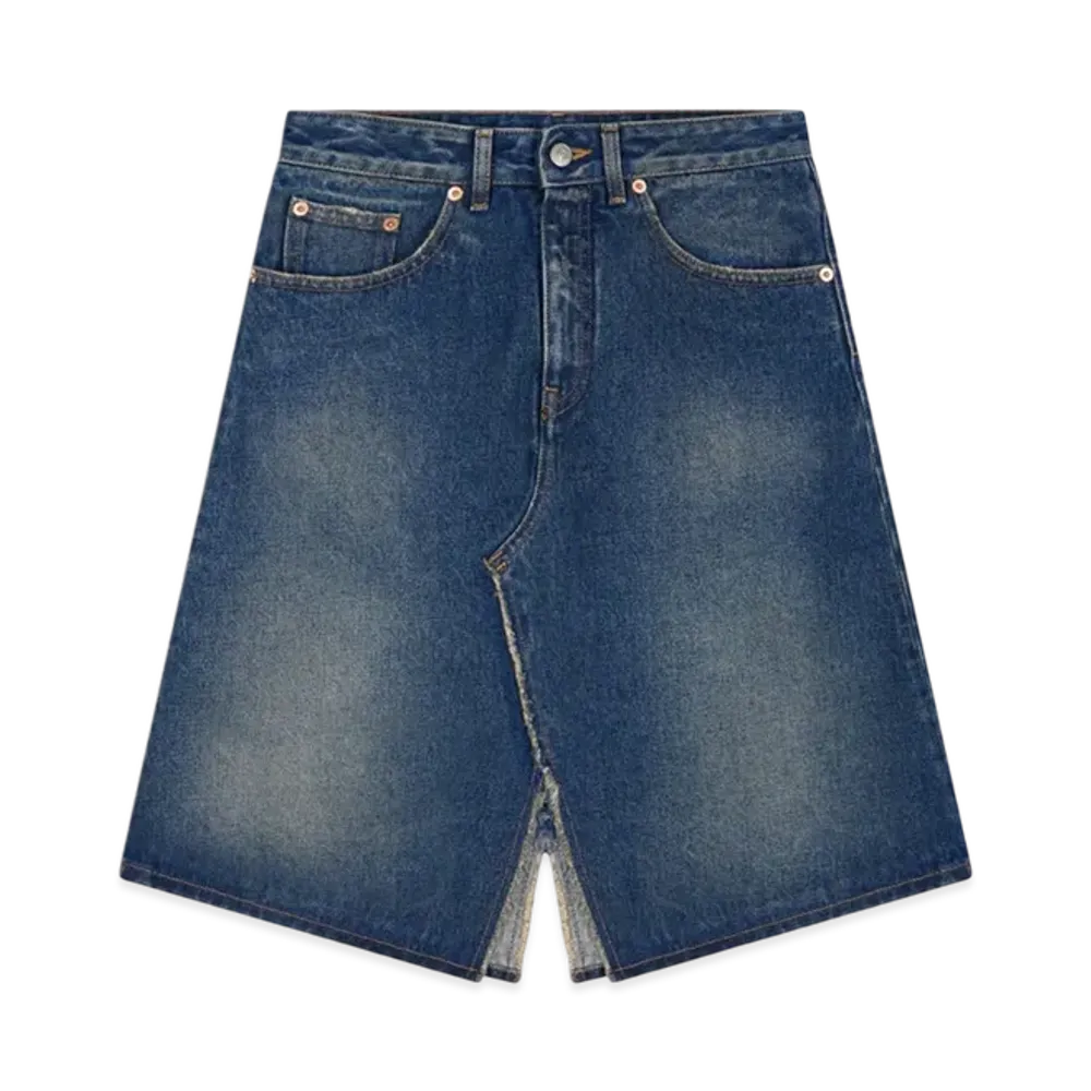 MM6 Maison Margiela Women's Distressed Denim Skirt "Green Cast"