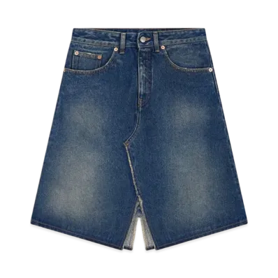 MM6 Maison Margiela Women's Distressed Denim Skirt "Green Cast"