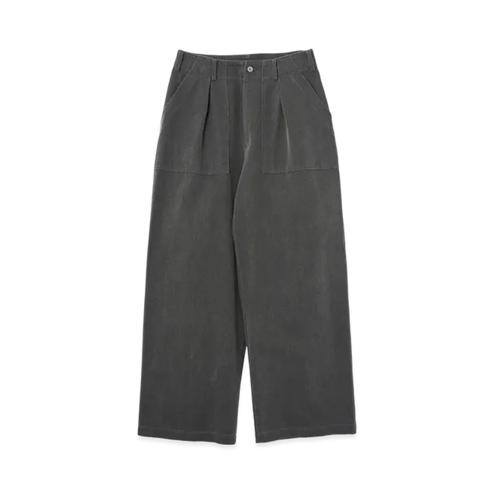 YOKE Pigment Coating Chino Cloth Cotton 1Tuck Wide-Leg Pants "Gray"