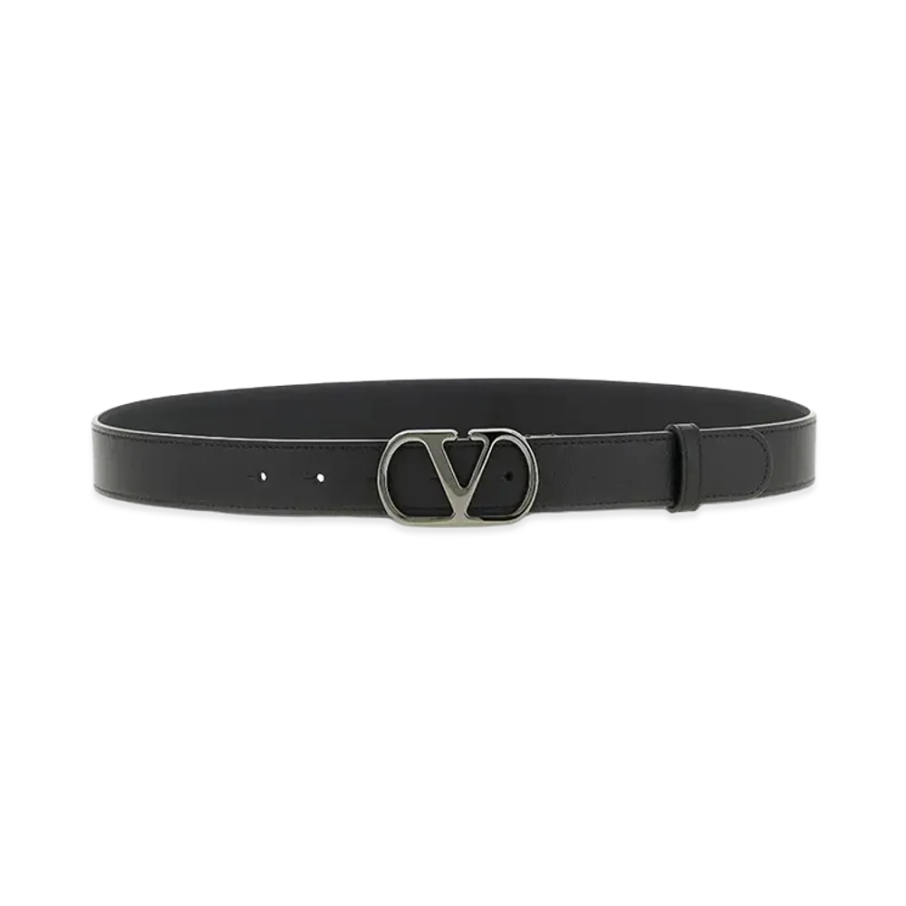 Valentino V Logo Signature Belt In Shiny Calfskin "Black"