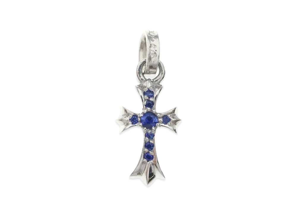 Chrome Hearts 18K Cross Baby Fat Pave Sapphire Charm "White Gold"