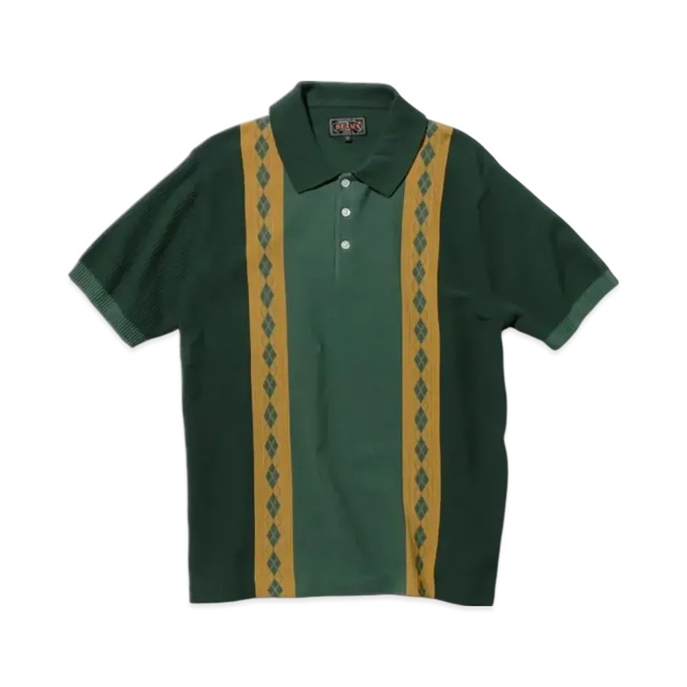 BEAMS Knit Polo Stripe Argyle "Green"