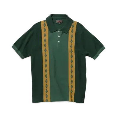 BEAMS Knit Polo Stripe Argyle "Green"