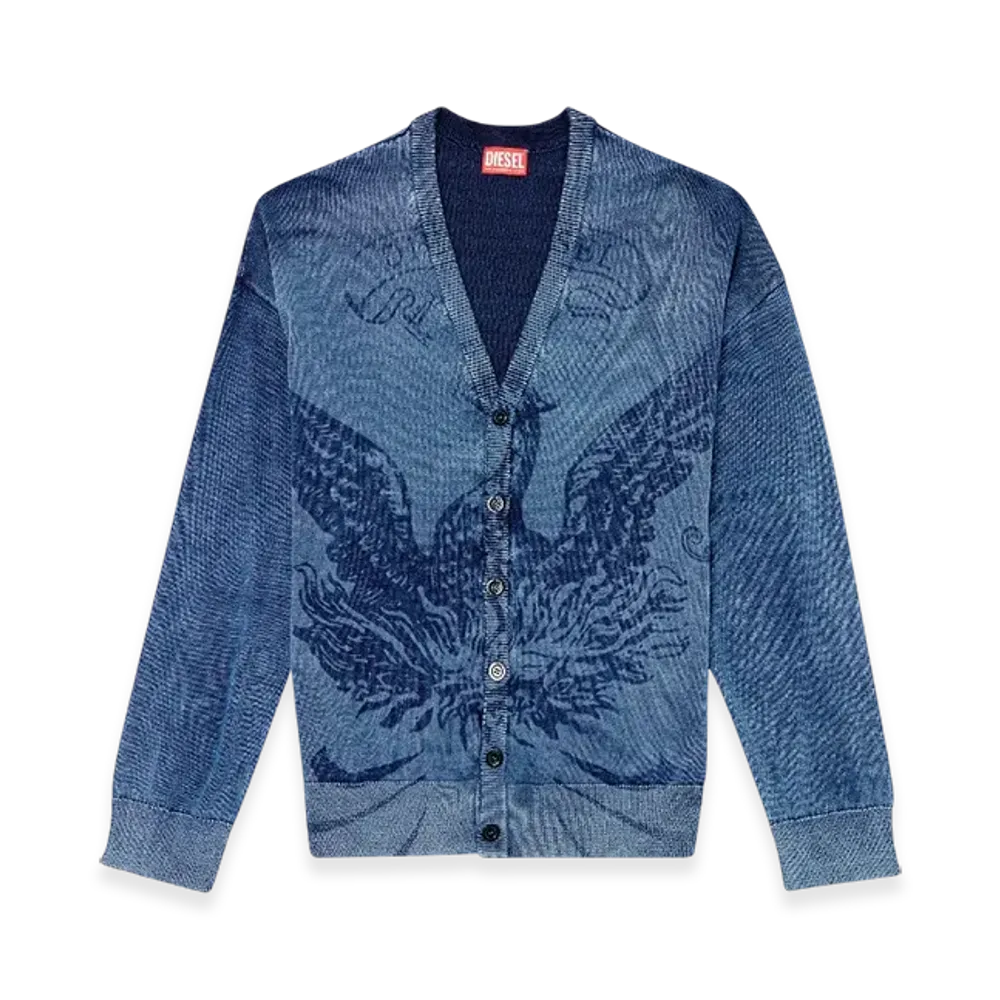 Diesel K-Fenicar Indigo Cardigan With Phoenix Logo "Blue"