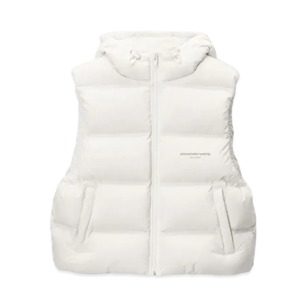 Alexander Wang Feather & Down Cropped Channel Vest "White"