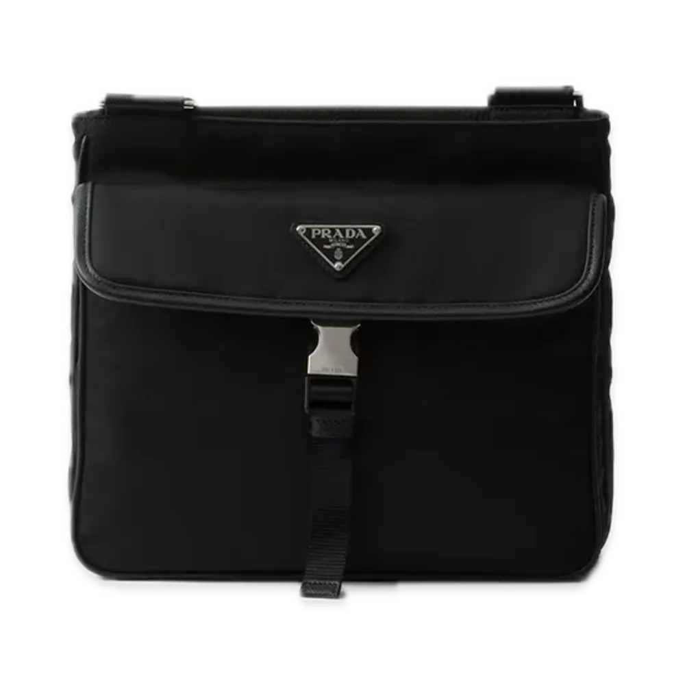 PRADA Re-Nylon x Saffiano Leather Shoulder Bag "Black"