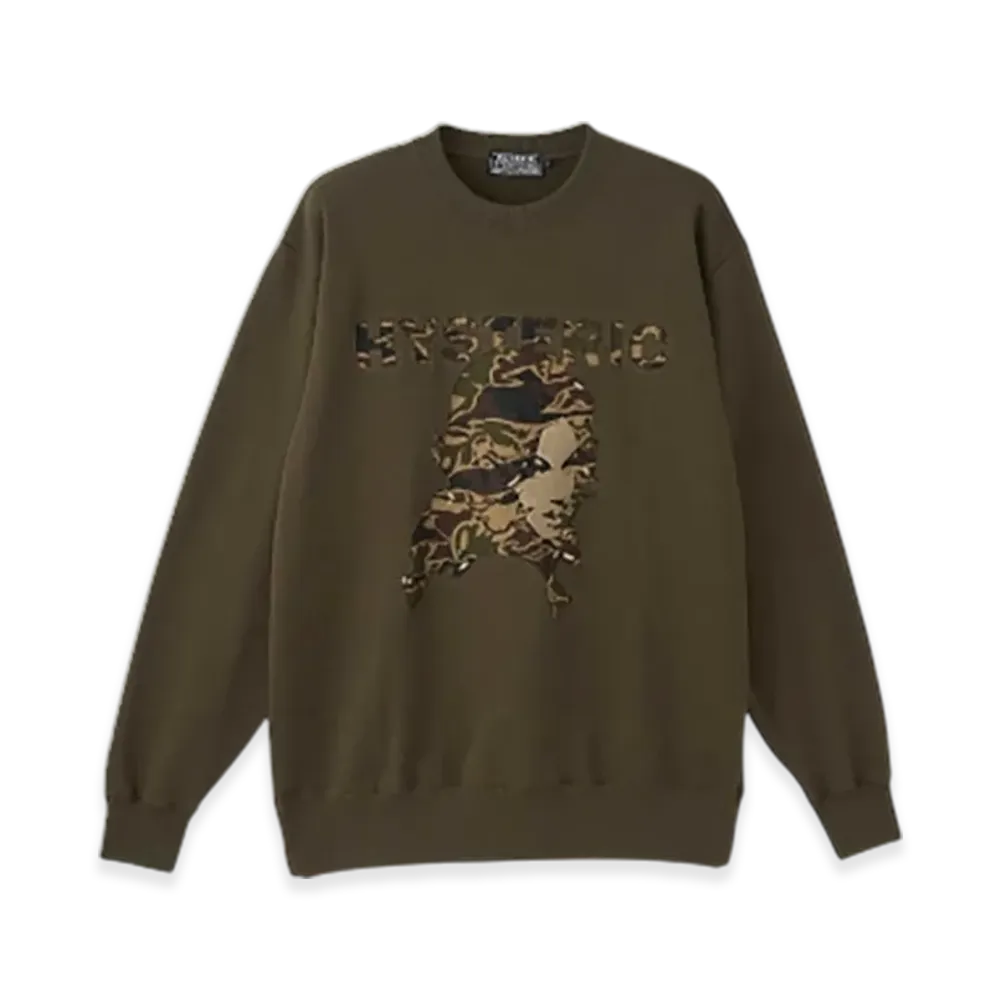 HYSTERIC GLAMOUR Woman Head Back Applique Sweatshirt "Khaki"