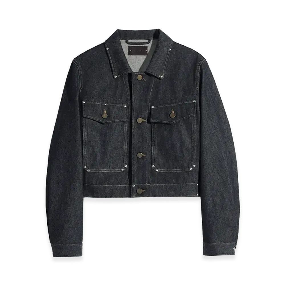 LEMAIRE Women's Studded Denim Cropped Blouson "Slate"