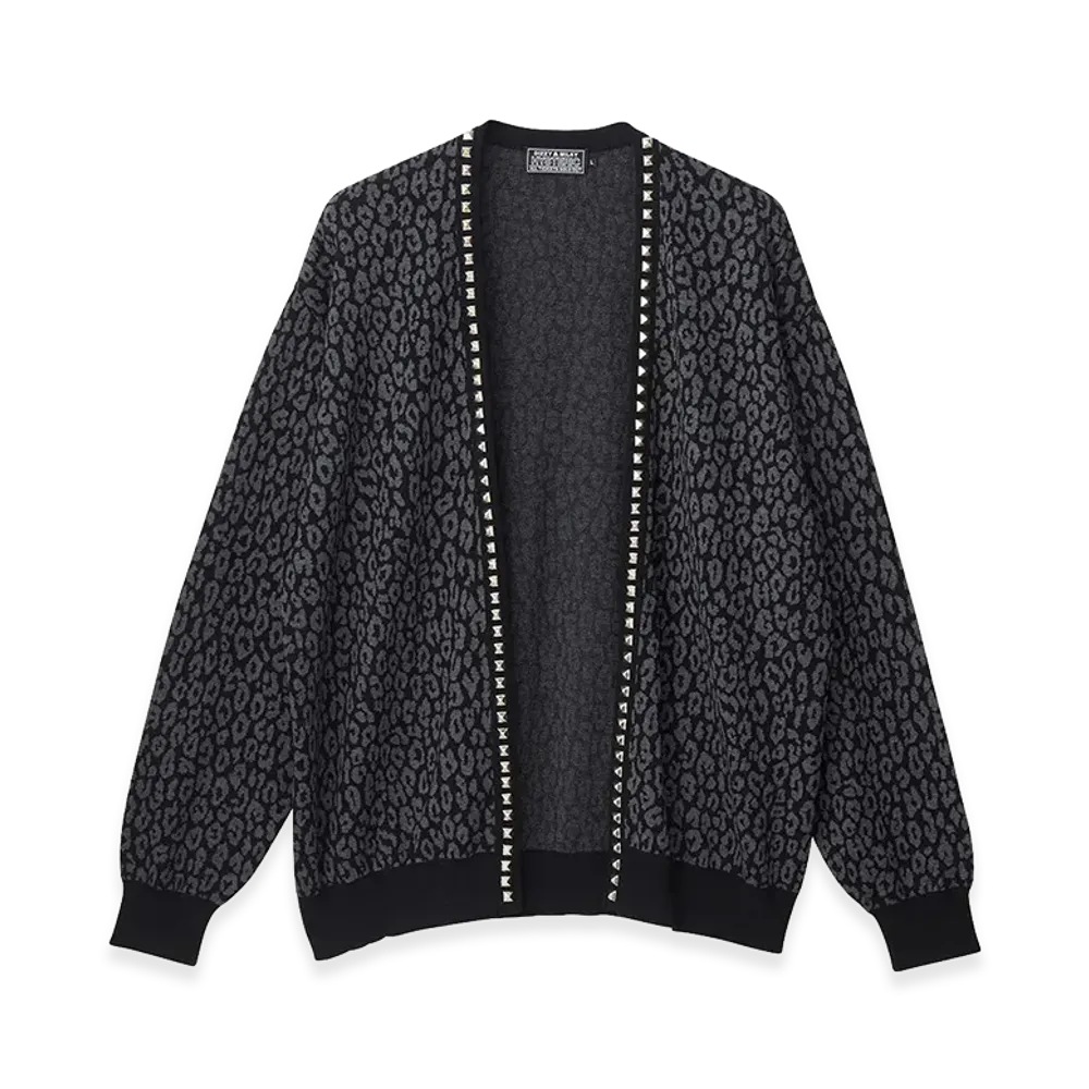 HYSTERIC GLAMOUR LEOPARD Pattern Jacquard Studded Cardigan "Black"