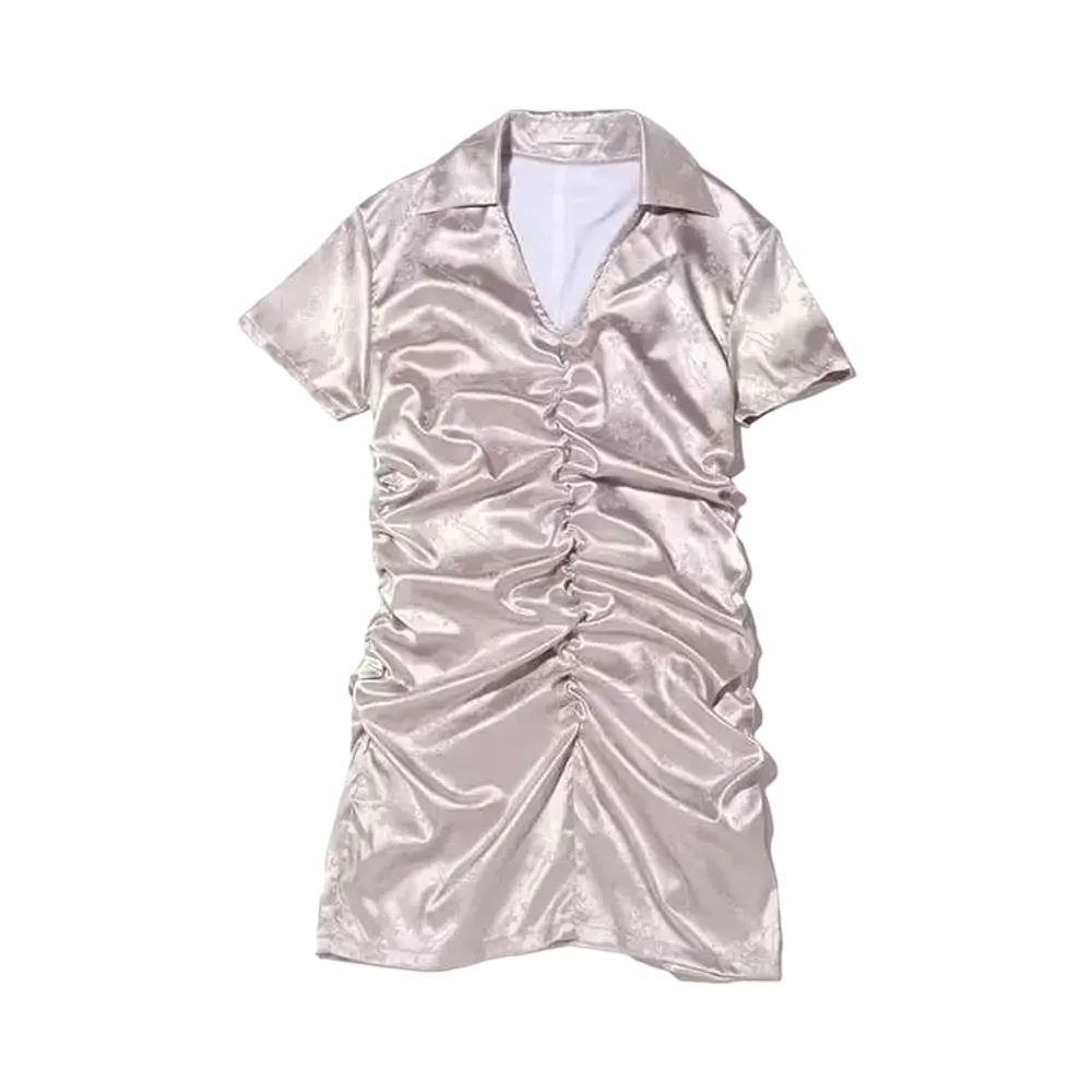 atmos pink Collared Satin Ruched "Purple"