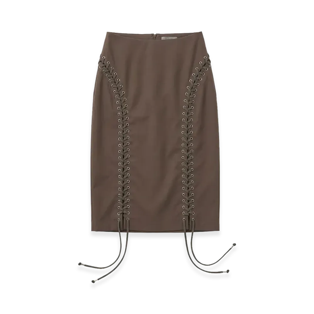 JOHN LAWRENCE SULLIVAN Women's Wool Gabardine Lace-Up Skirt "Beige"