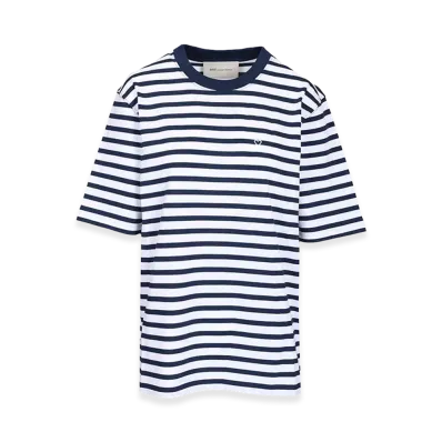 AMI PARIS Quota -Short Sleeves Boxy Fit Mariniere Teeshirt With Ami De Coeur Patch "Blue"