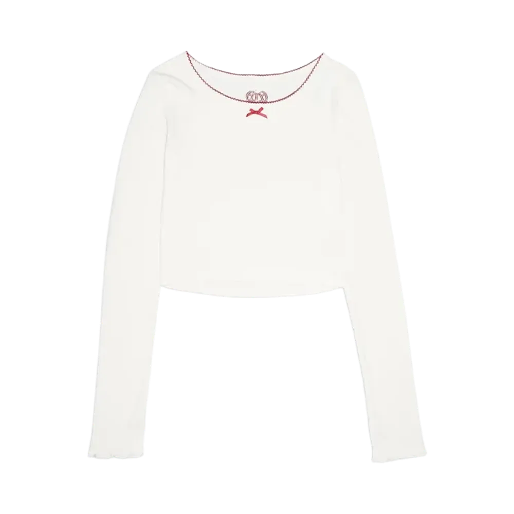 HTH Heart Pattern Cropped Long Tee "WHITE"