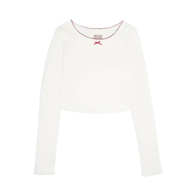 HTH Heart Pattern Cropped Long Tee "WHITE"