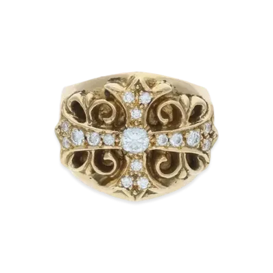Chrome Hearts 22K Keeper Pave Diamond Ring "Yellow Gold"