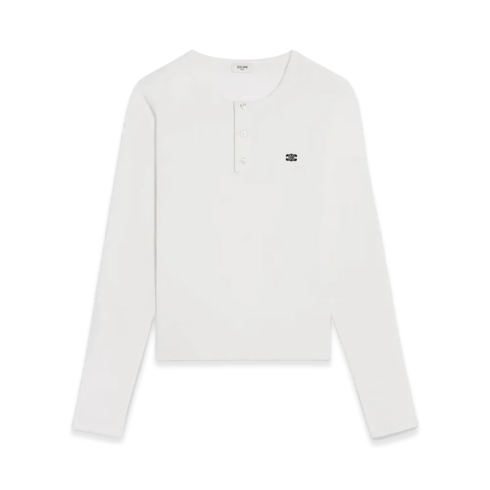 CELINE Ribbed Cotton Jersey L/S T-Shirt "White"