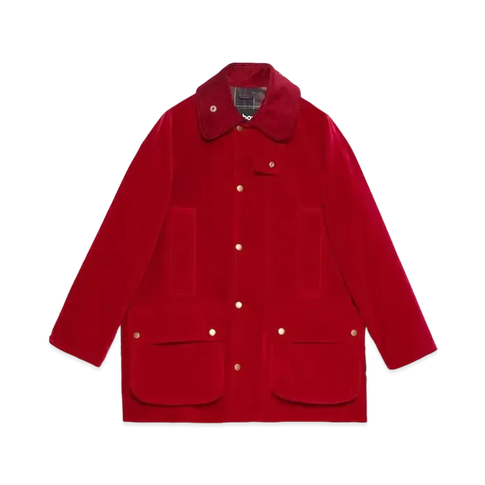 GUCCI Velvet Barbour Beaufort Jacket "Red"