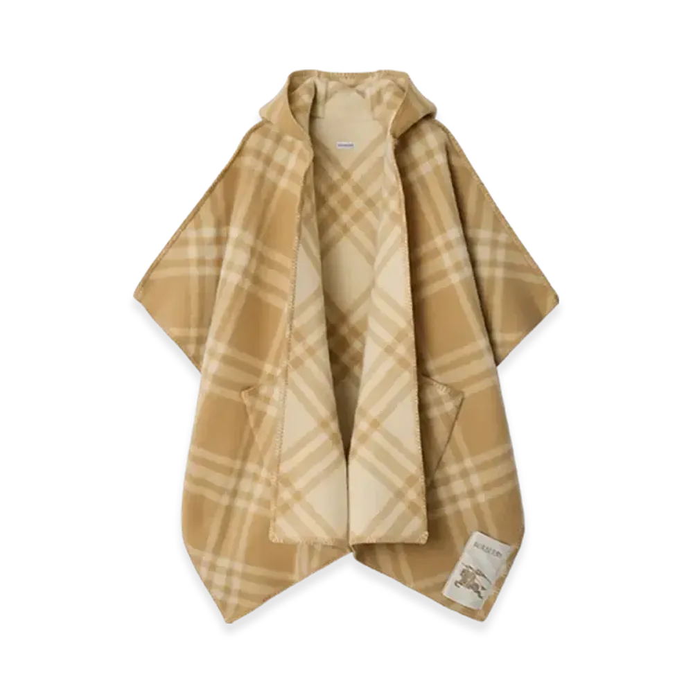 Burberry Reversible Check Wool Cape "Sand/Ecru"