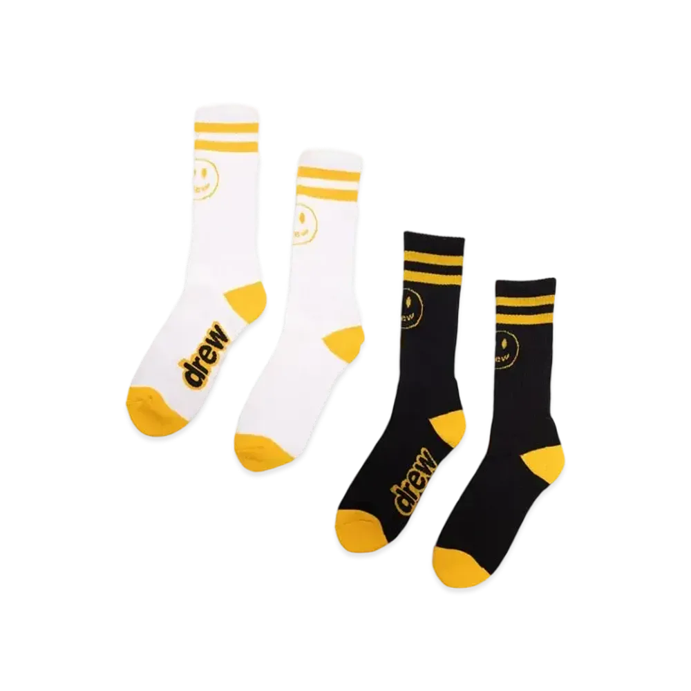 drew house 2 pack mascot stripe socks "Black White"