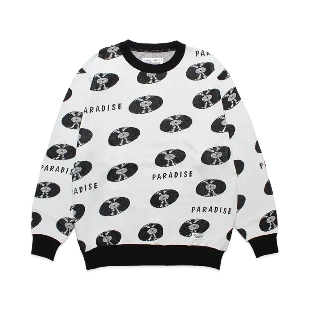 WACKO MARIA Records Jacquard Knit Sweater "White"